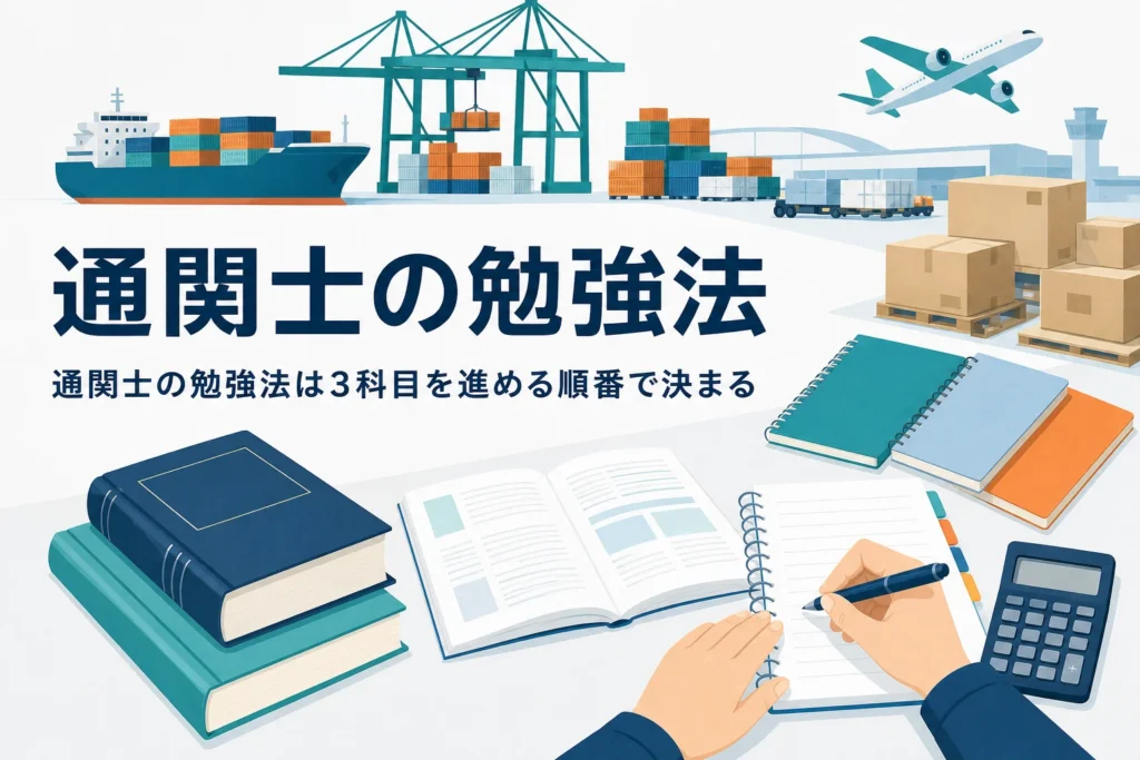 通関士の勉強法と3科目を進める順番を扱う記事のアイキャッチ