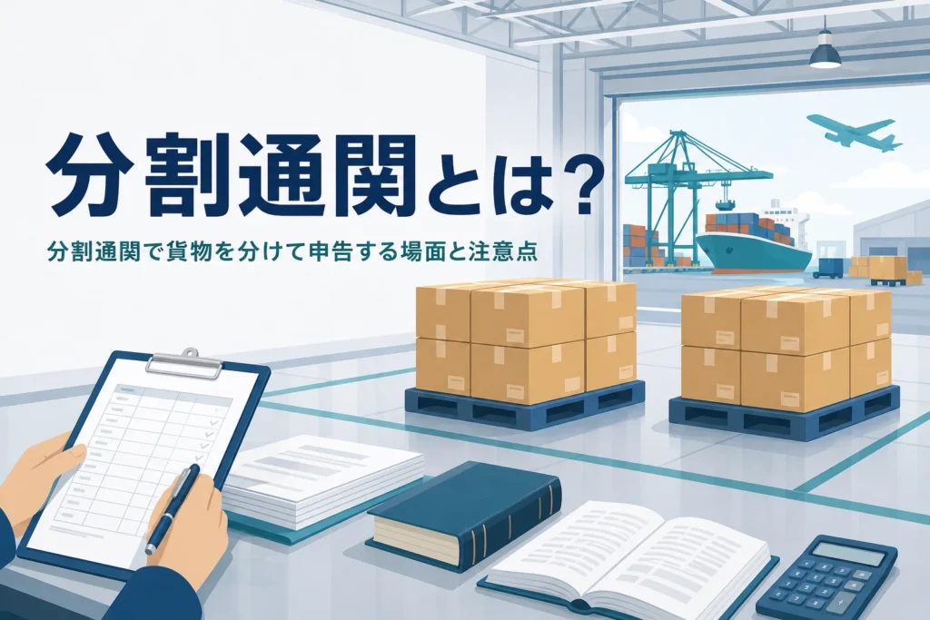 分割通関で1つの貨物を分けて申告する場面と注意点を扱う記事のアイキャッチ