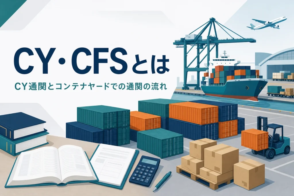 CY通関とCFS、コンテナヤードでの通関の流れを扱う記事のアイキャッチ