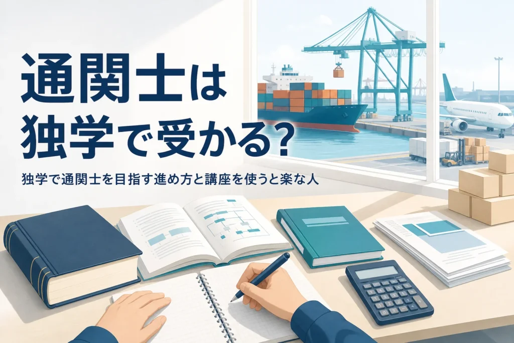 通関士を独学で目指す進め方と、講座を使うと楽になる人を扱う記事のアイキャッチ