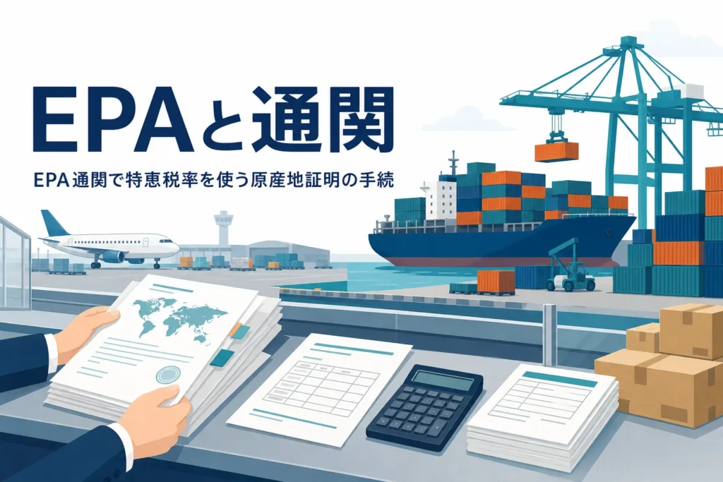 EPAの通関で特恵税率を使うための原産地証明の手続を扱う記事のアイキャッチ