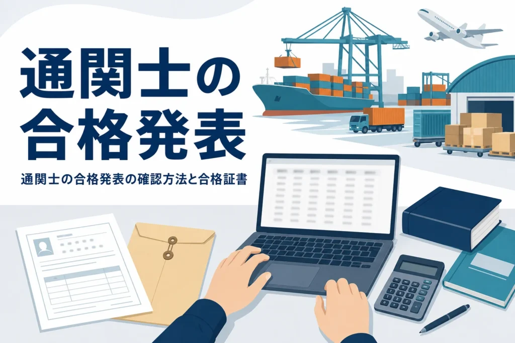 通関士試験の合格発表の確認方法と、合格基準・合格証書を扱う記事のアイキャッチ