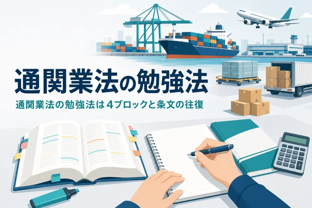 通関業法の勉強法と、得点を安定させるコツを扱う記事のアイキャッチ