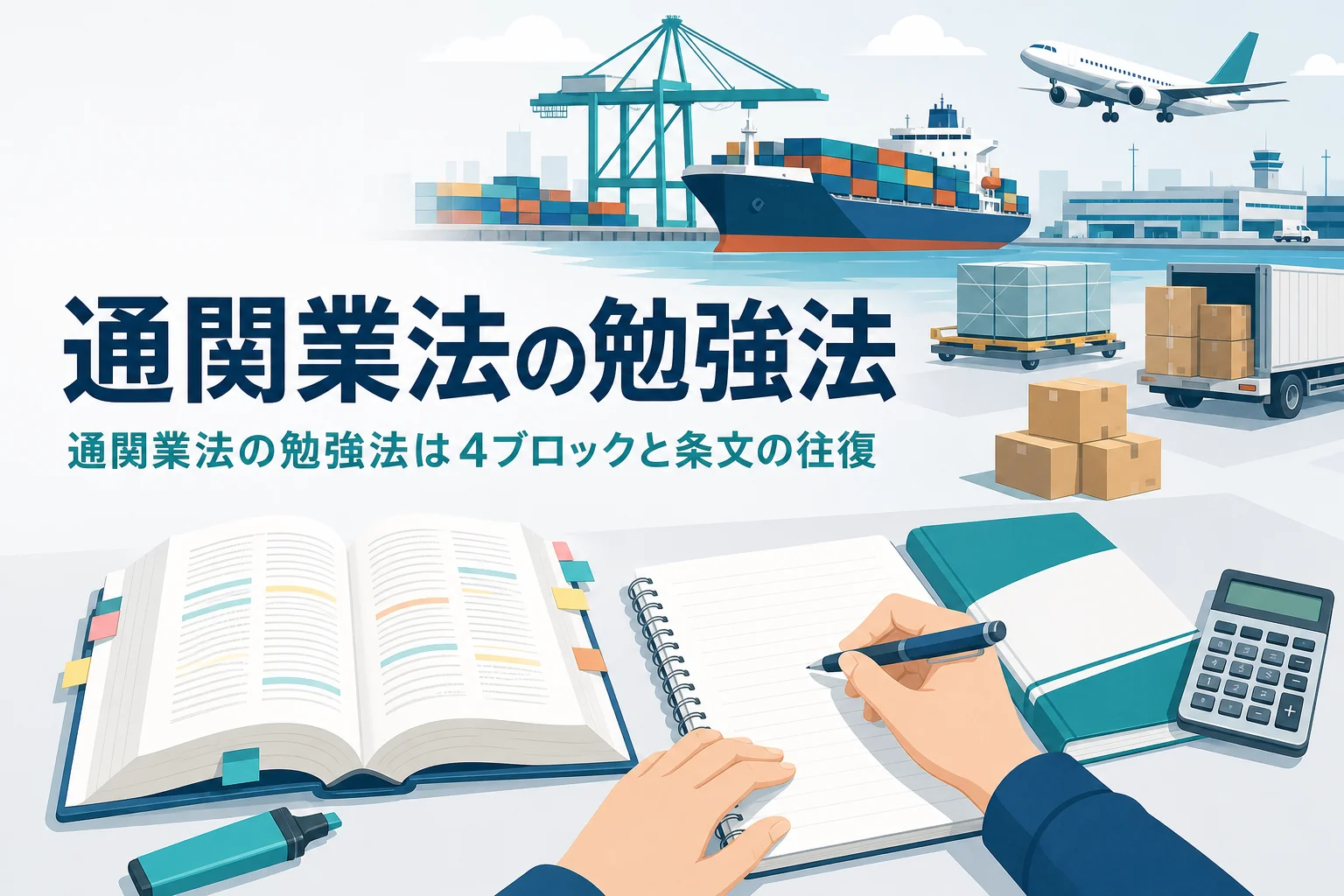 通関業法の勉強法と、得点を安定させるコツを扱う記事のアイキャッチ