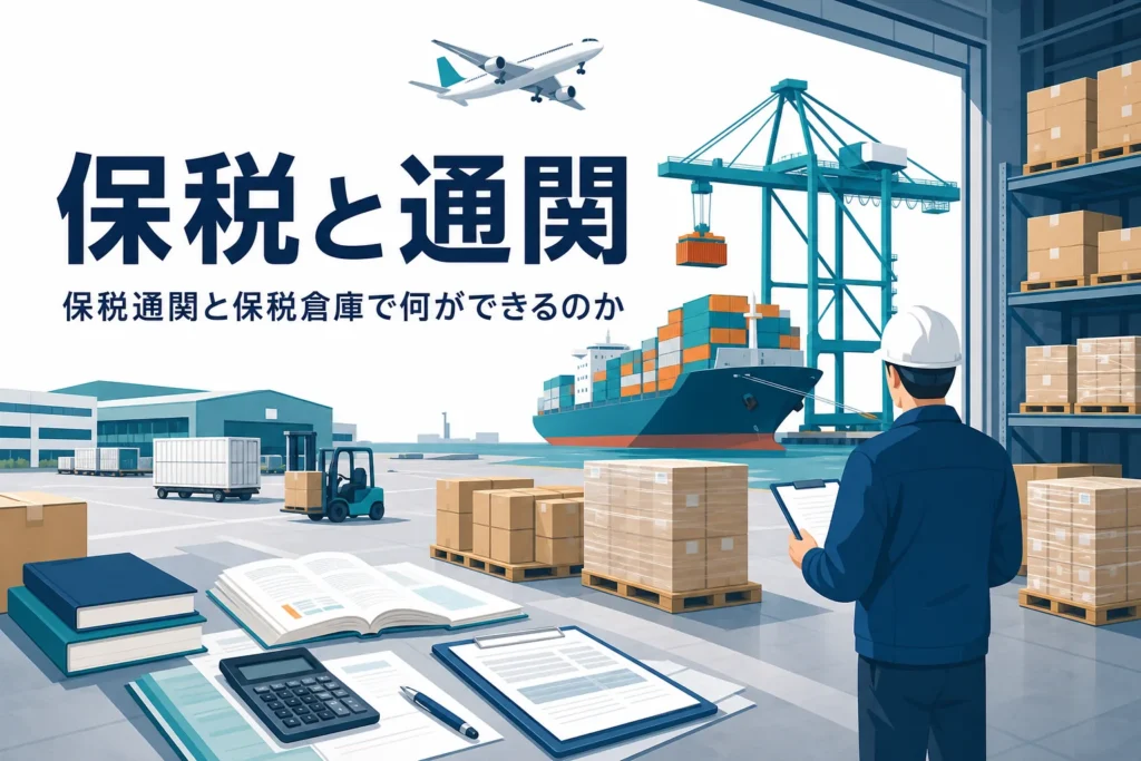 保税と通関の関係と、保税倉庫でできることを扱う記事のアイキャッチ