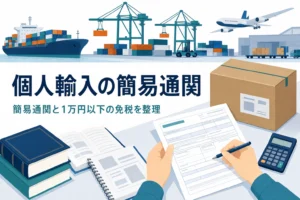 個人輸入の簡易通関と1万円以下の免税を扱う記事のアイキャッチ