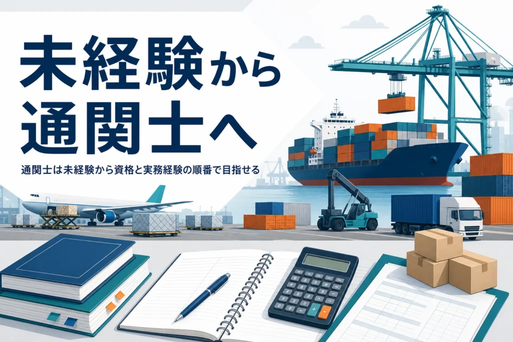 通関士を未経験から目指す時の資格と実務経験の順番を扱う記事のアイキャッチ