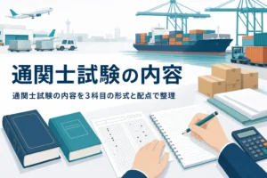 通関士試験の内容を3科目の出題形式と配点で紹介する記事のアイキャッチ