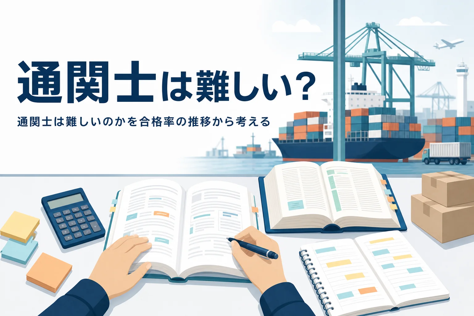 通関士試験は難しいのかを、合格率の推移と難しく感じる理由から考える記事のアイキャッチ