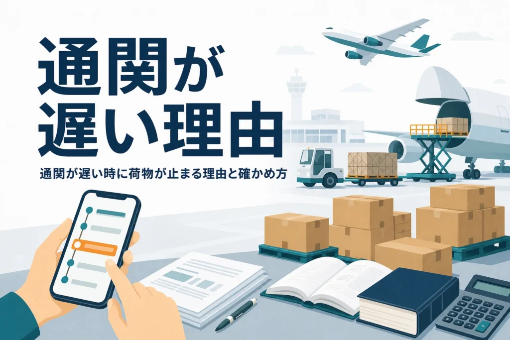 通関が遅い時の理由と確かめ方を解説する記事のアイキャッチ