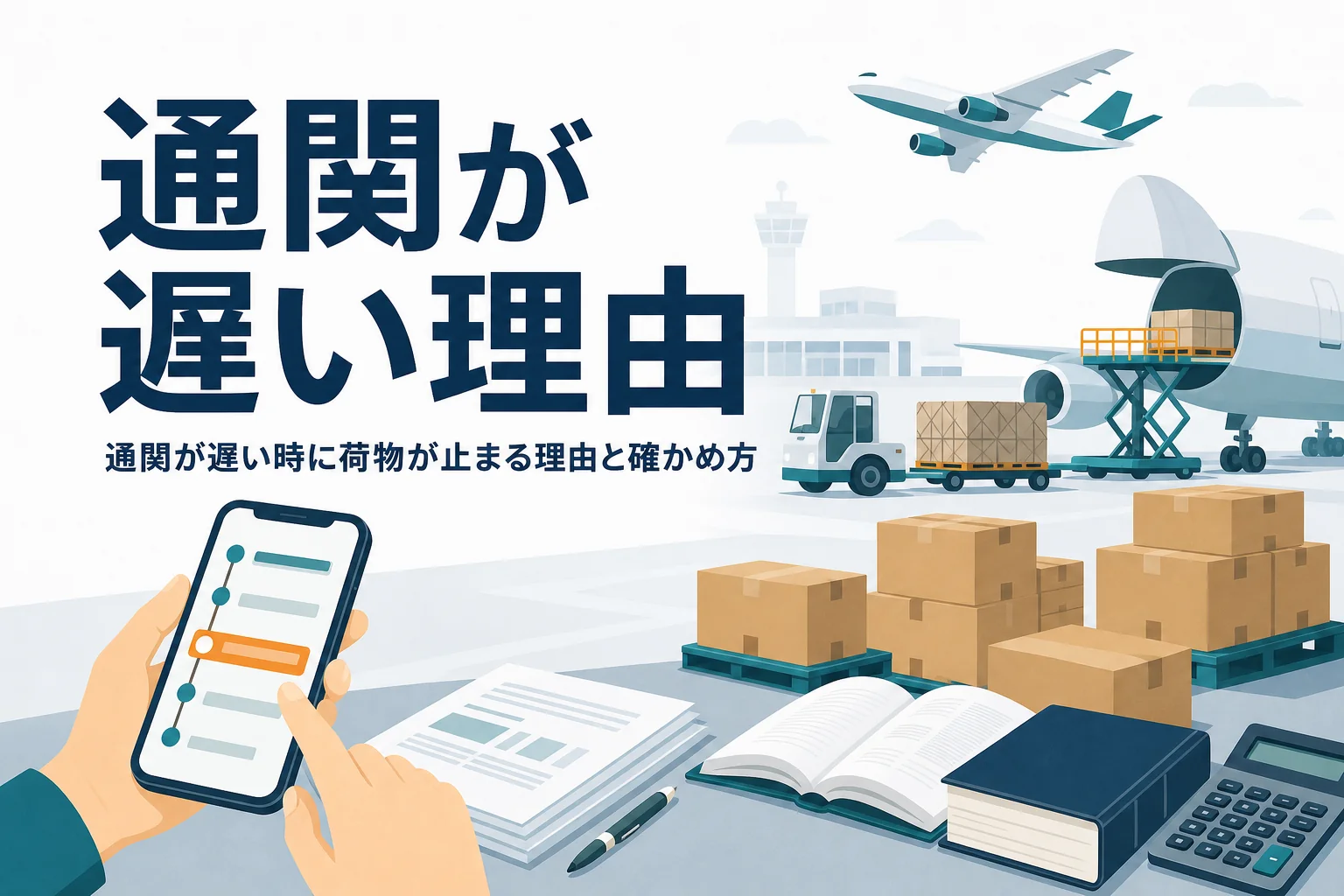 通関が遅い時の理由と確かめ方を解説する記事のアイキャッチ