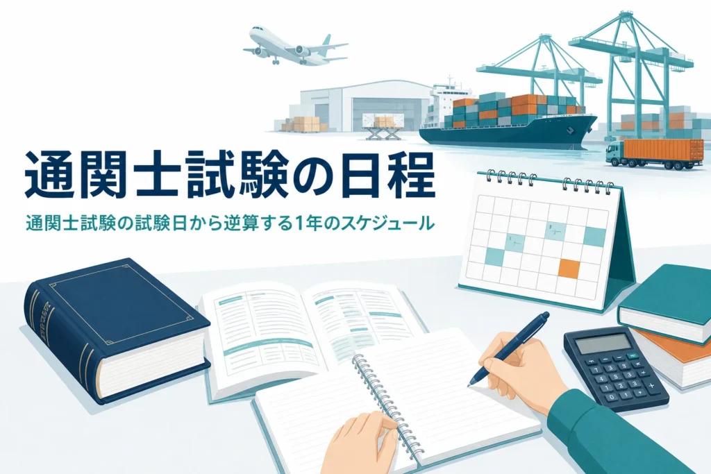 通関士試験の試験日と申込期間、合格発表のスケジュールを扱う記事のアイキャッチ