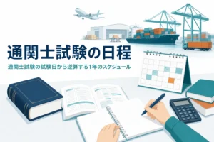 通関士試験の試験日と申込期間、合格発表のスケジュールを扱う記事のアイキャッチ