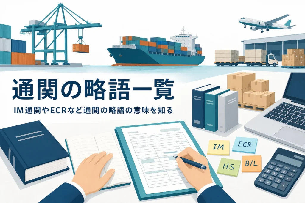 IM通関やECR、OLTなど通関の略語の意味を扱う記事のアイキャッチ