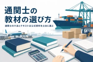 通関士の六法とテキスト、問題集の選び方と組み合わせ方を扱う記事のアイキャッチ