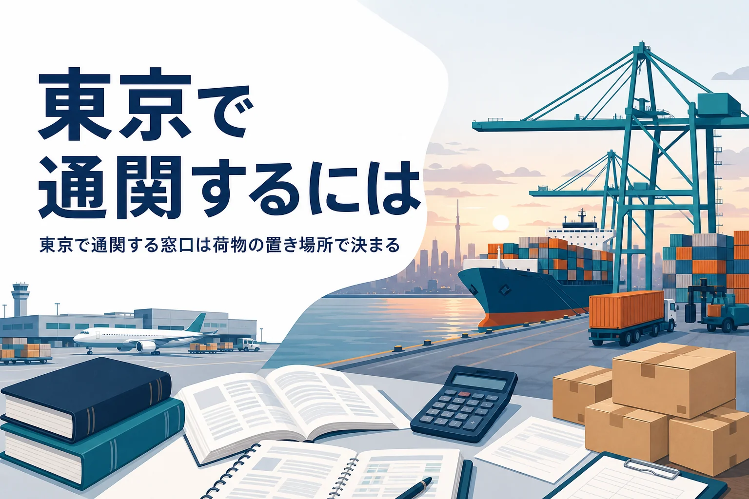 東京で通関する時の港と空港の窓口を表したアイキャッチ